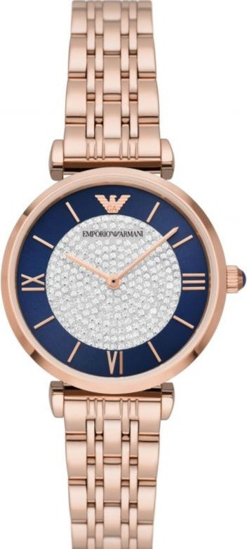 Emporio Armani Gianni T Bar Quartz Crystals Black Dial Gold Steel Strap Watch For Women Ar11423 Stainless Steel