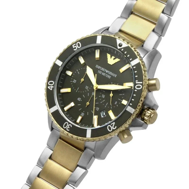 Emporio Armani Mens Watch Diver Chronograph 43mm Green Ar11361 Stainless Steel