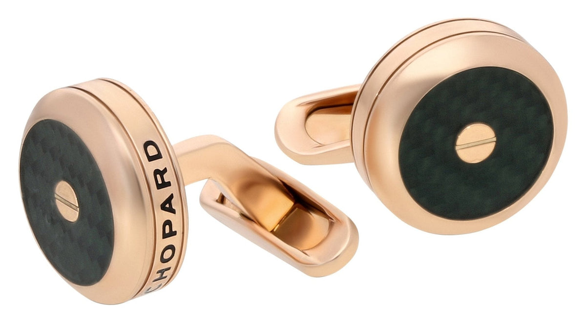 Chopard Classic Racing Rose Gold PVD Steel & Green Carbon Fiber Mens Cufflinks 95014-0072