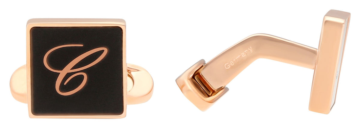 Chopard Classic Rose Gold PVD Steel & Black Lacquer Mens Cufflinks 95014-0081