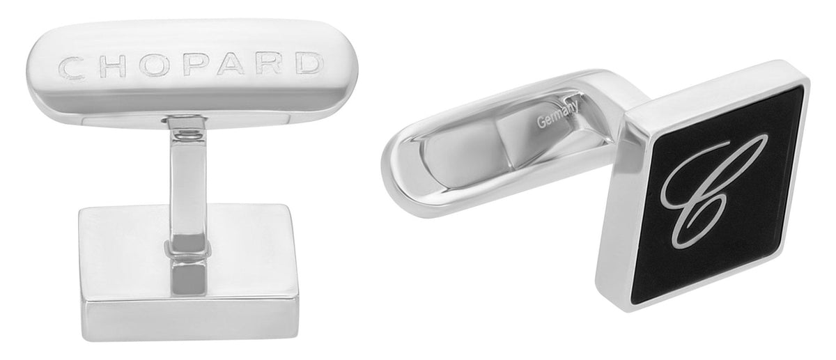 Chopard Classic Stainless Steel & Black Lacquer Mens Cufflinks 95014-0080