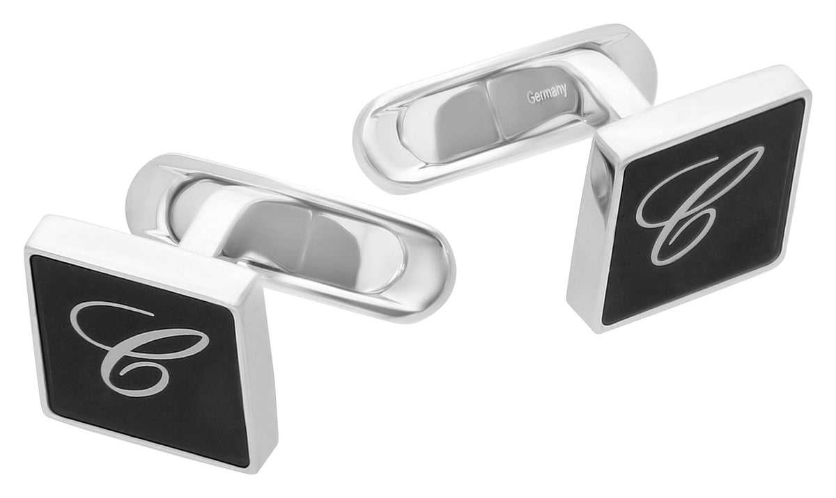 Chopard Classic Stainless Steel & Black Lacquer Mens Cufflinks 95014-0080