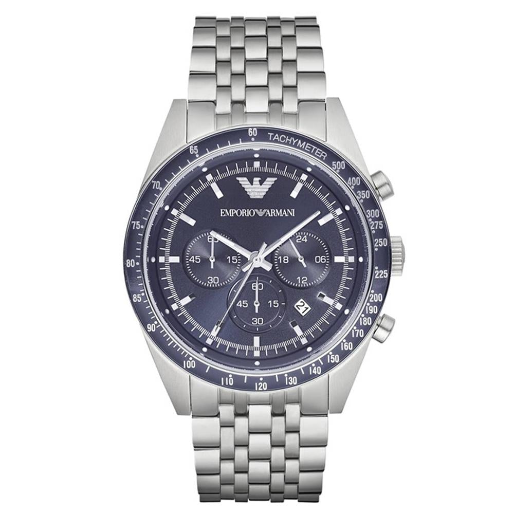 Emporio Armani Ar6072 Men S Blue Silver Watch Blue Dial