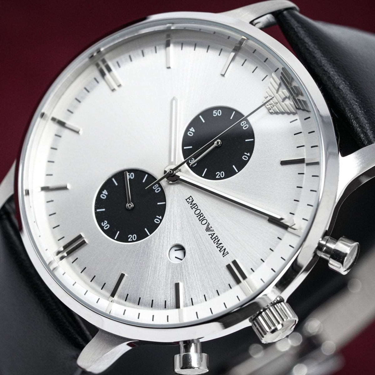 Emporio Armani Men S Ar0385 Chronograph Watch Black Watch White Dial
