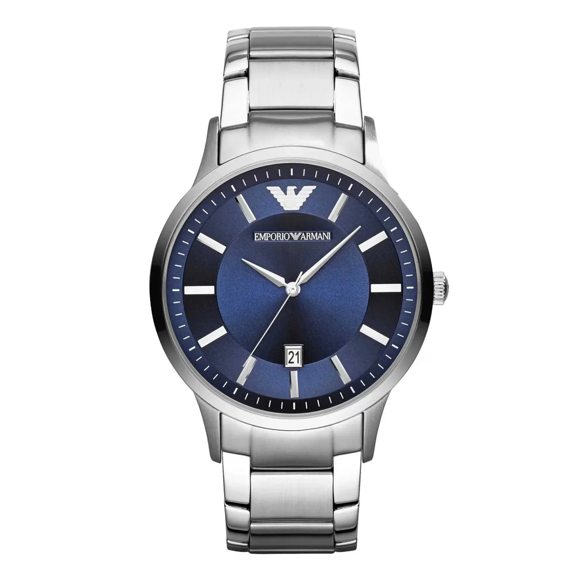 Emporio Armani Mens Ar11180 Silver Tone Stainless Steel Watch With Blue Dial
