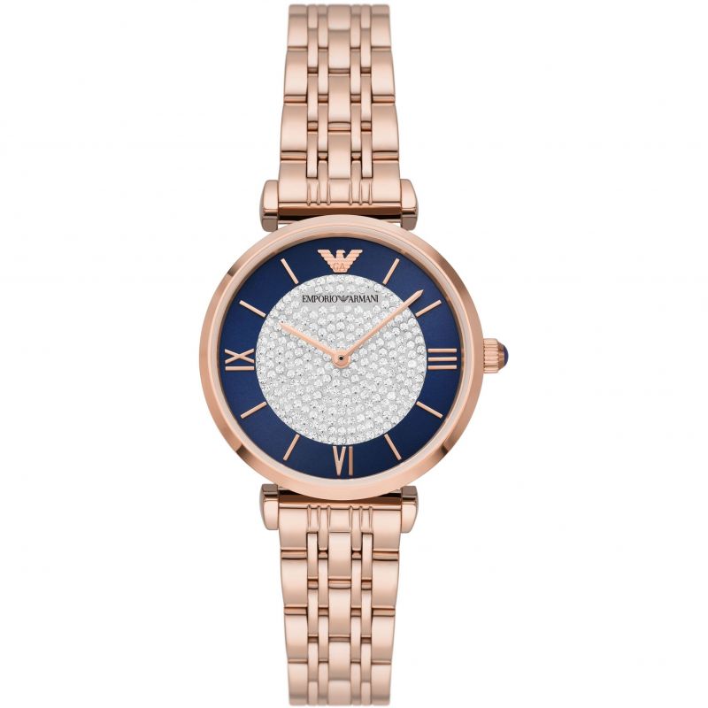 Emporio Armani Gianni T Bar Quartz Crystals Black Dial Gold Steel Strap Watch For Women Ar11423 Stainless Steel
