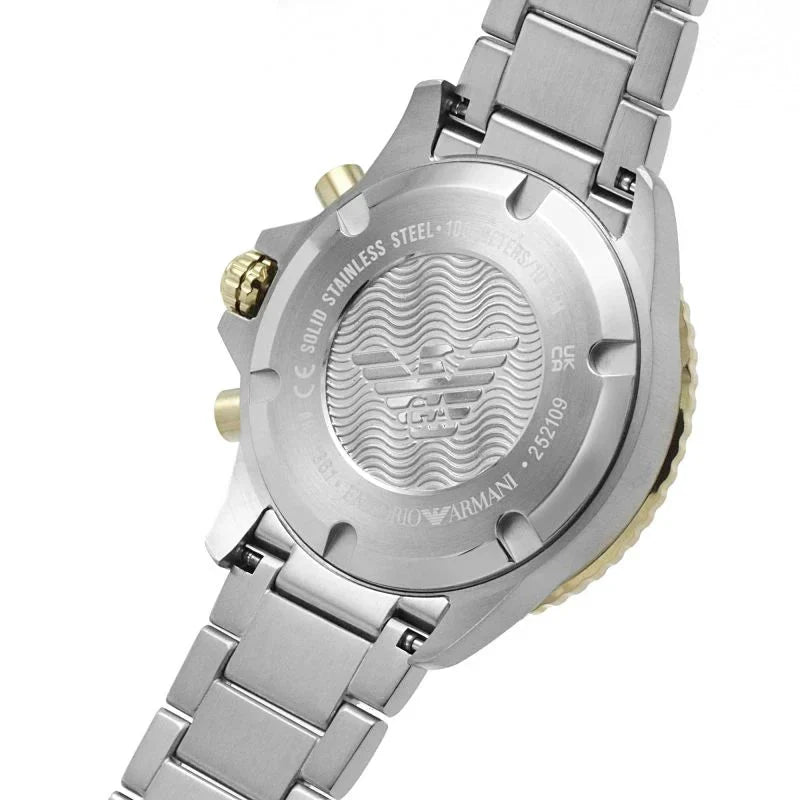 Emporio Armani Mens Watch Diver Chronograph 43mm Green Ar11361 Stainless Steel
