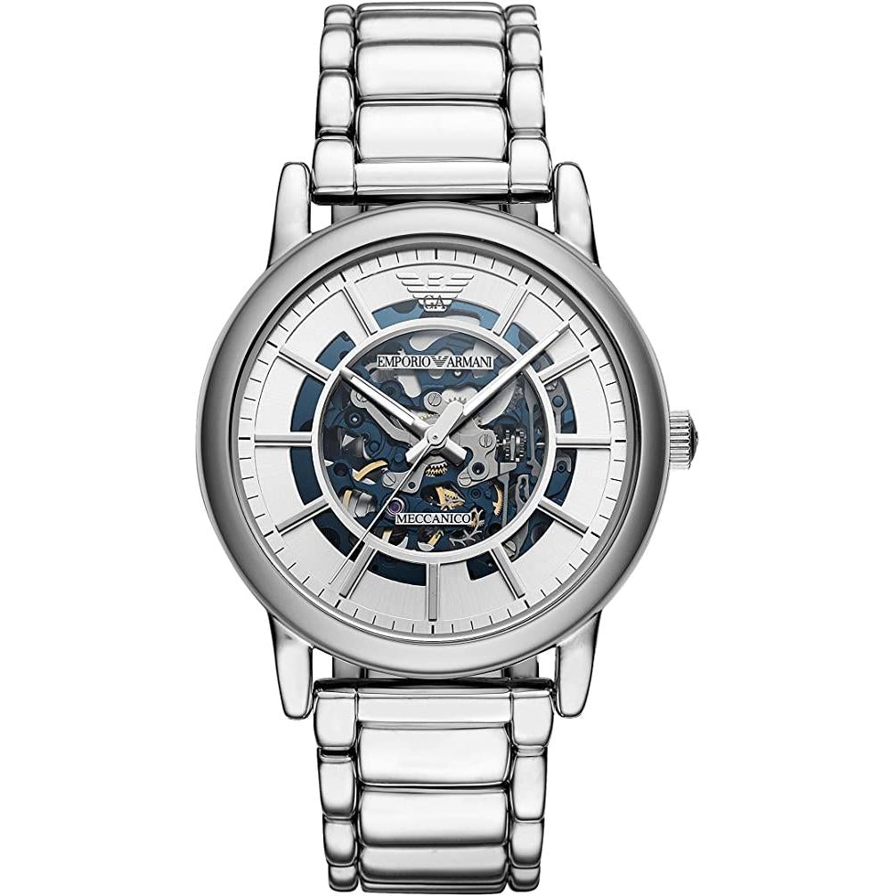 Emporio Armani Ar60006 Men S Meccanico Silver Watch Stainless Steel