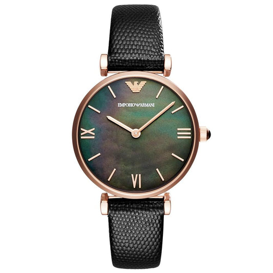 Emporio Armani Ladies Black Watch Mother Of Pearl Dial