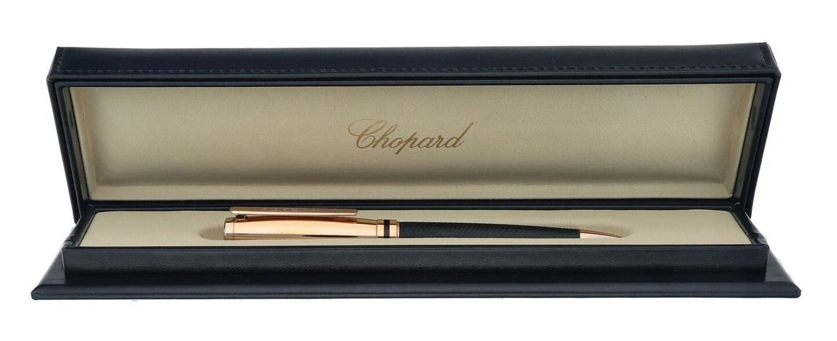 Chopard Brescia Black Leather Rose Gold-Plated Metal Ballpoint Pen 95013-0388