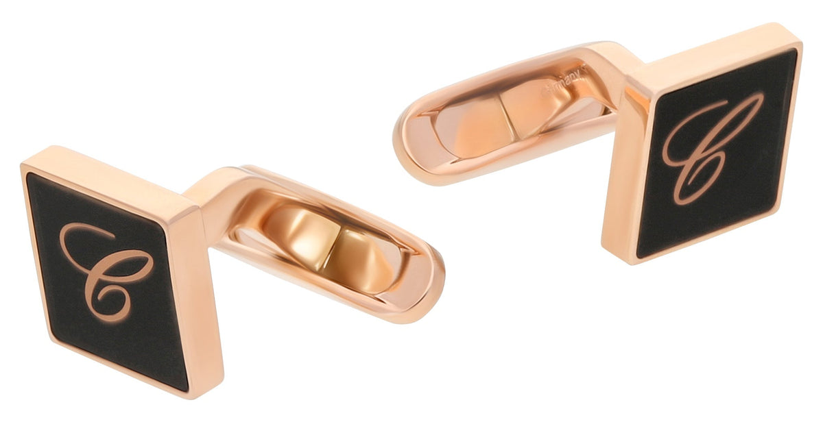 Chopard Classic Rose Gold PVD Steel & Black Lacquer Mens Cufflinks 95014-0081