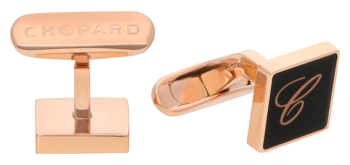 Chopard Classic Rose Gold PVD Steel & Black Lacquer Mens Cufflinks 95014-0081