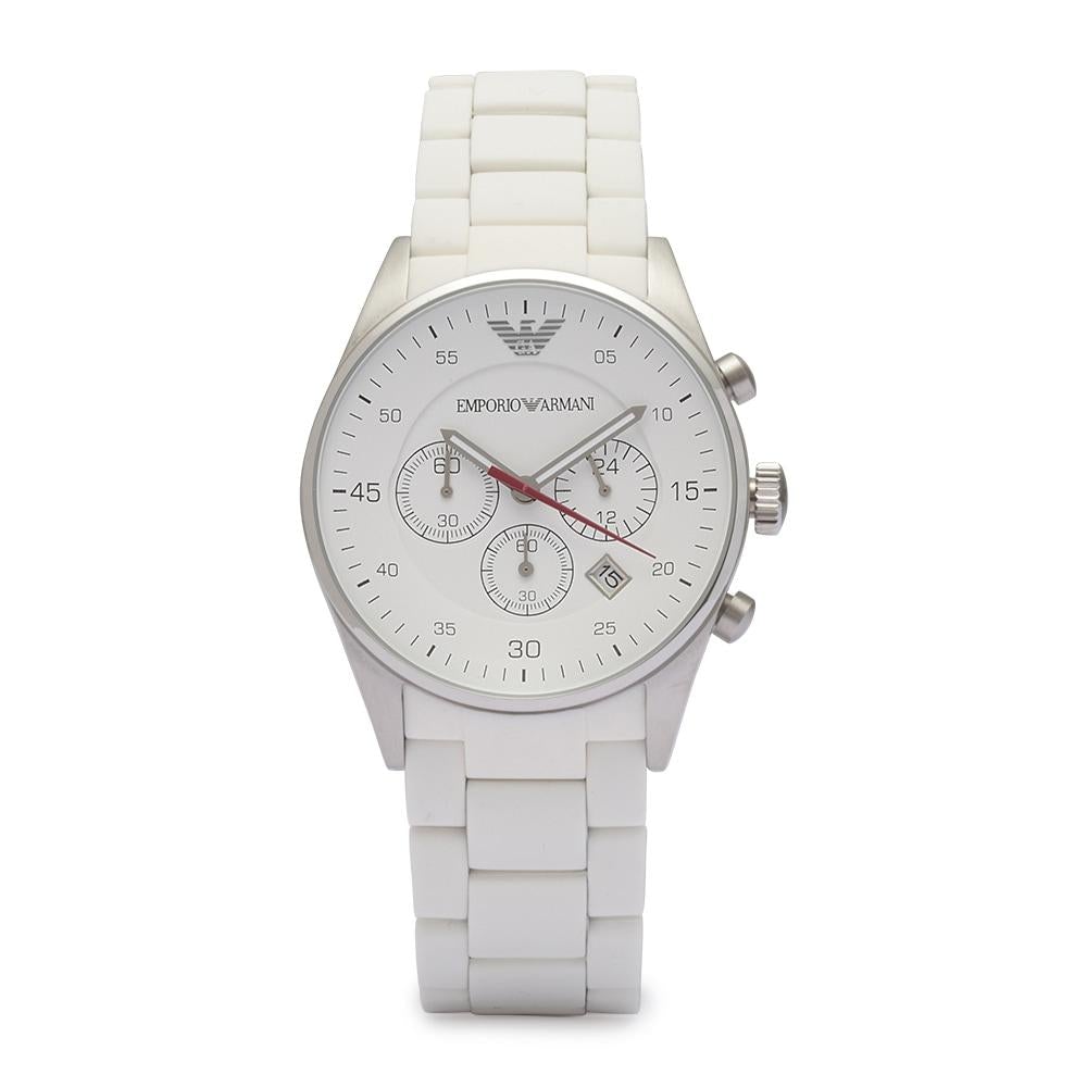 Emporio Armani Ar5867 Ladies White Chronograph Watch Ceramic