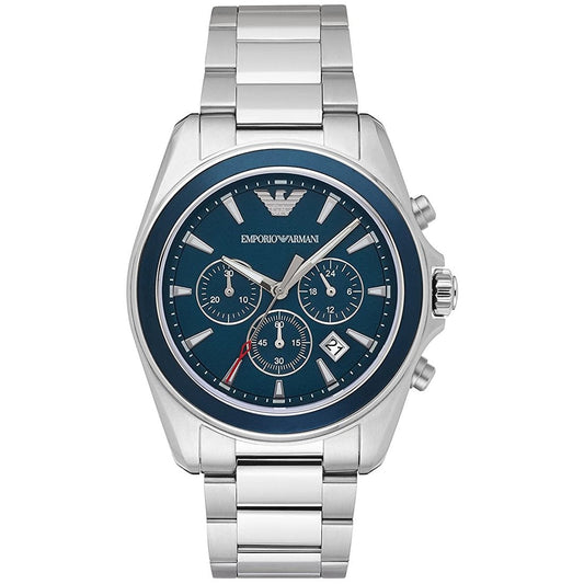 Emporio Armani Ar6091 Men S Blue Dial Silver Chronograph Watch Stainless Steel