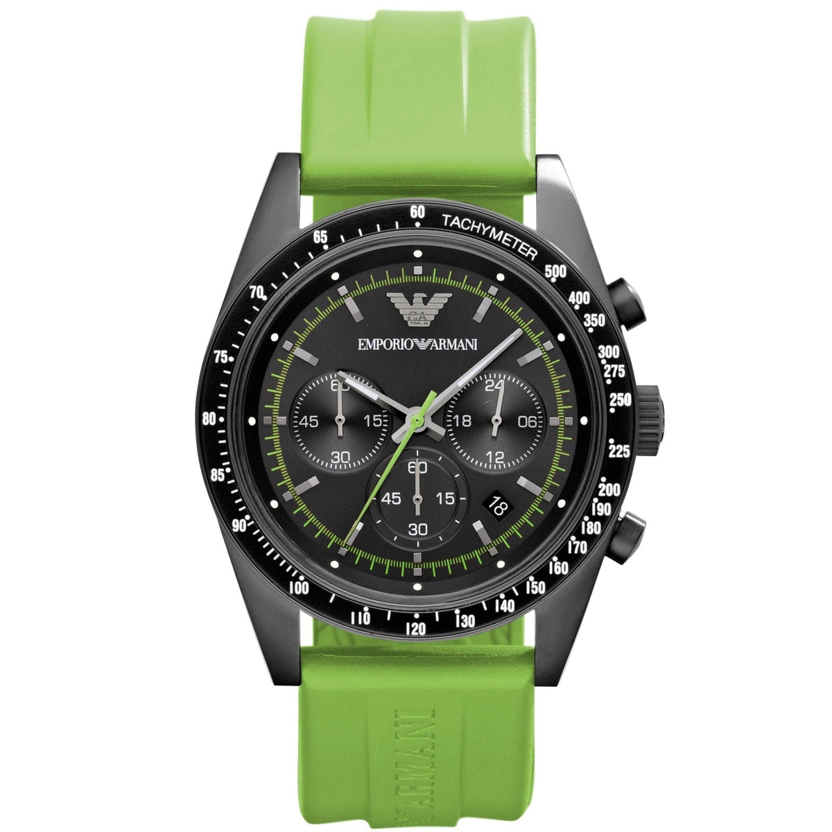 Emporio Armani Ar6115 Men S Sportivo Chronograph Green Watch Black Dial
