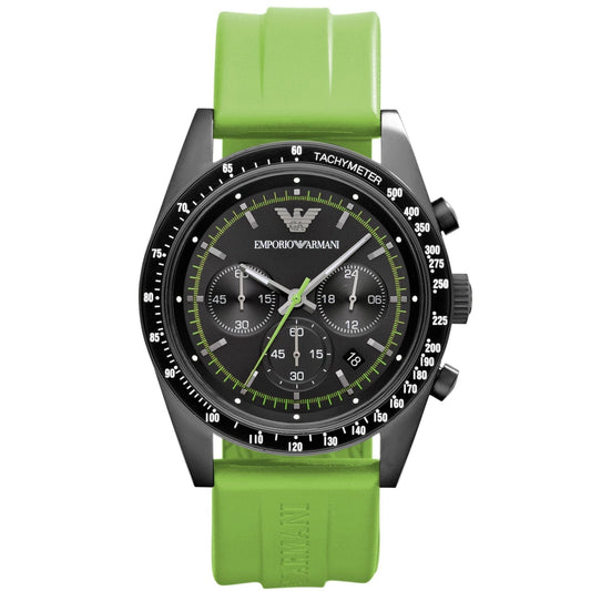 Emporio Armani Ar6115 Men S Sportivo Chronograph Green Watch Black Dial