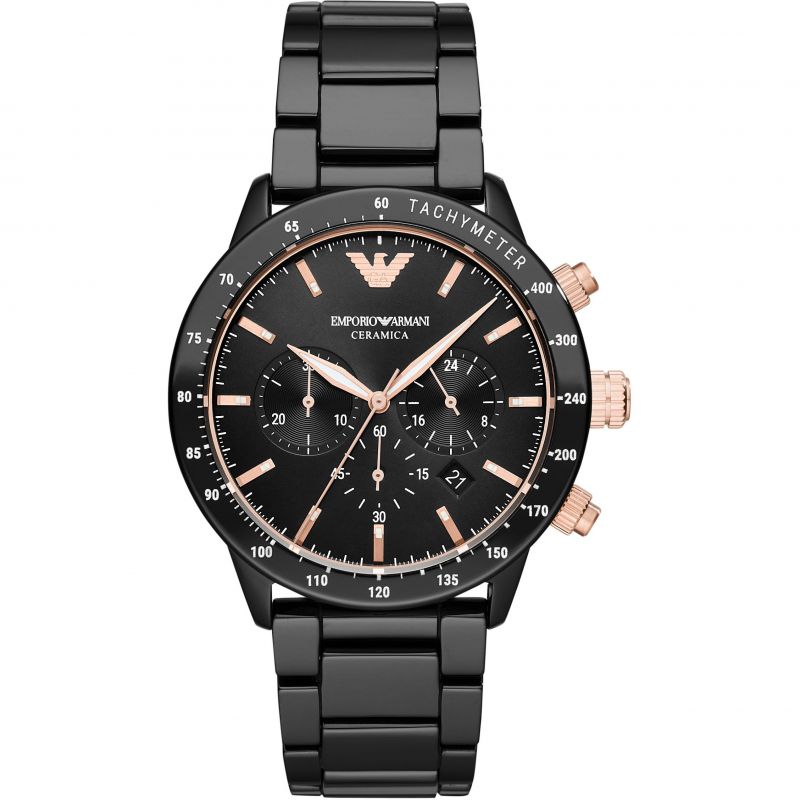 Emporio Armani Ar70002 Men S Mario Ceramic Chronograph Watch Black Dial