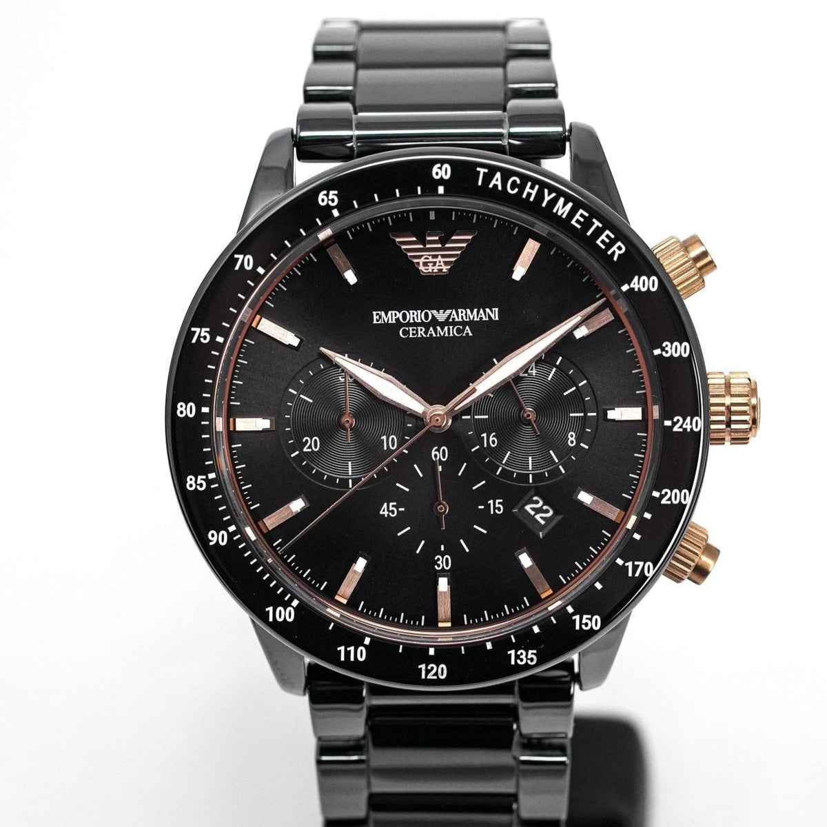Emporio Armani Ar70002 Men S Mario Ceramic Chronograph Watch Black Dial