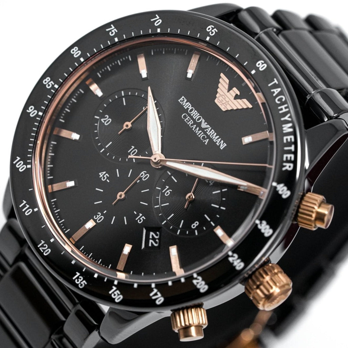 Emporio Armani Ar70002 Men S Mario Ceramic Chronograph Watch Black Dial