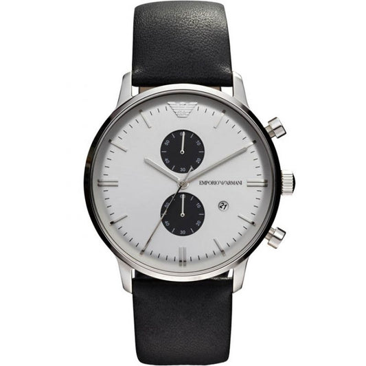 Emporio Armani Men S Ar0385 Chronograph Watch Black Watch White Dial