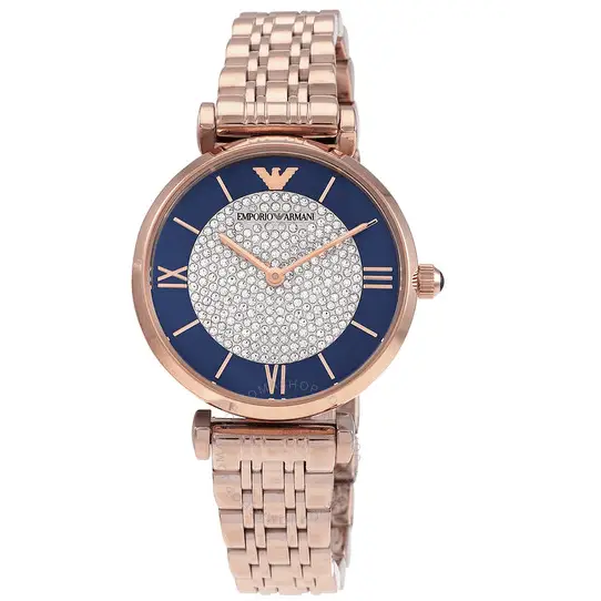Emporio Armani Gianni T Bar Quartz Crystals Black Dial Gold Steel Strap Watch For Women Ar11423 Stainless Steel